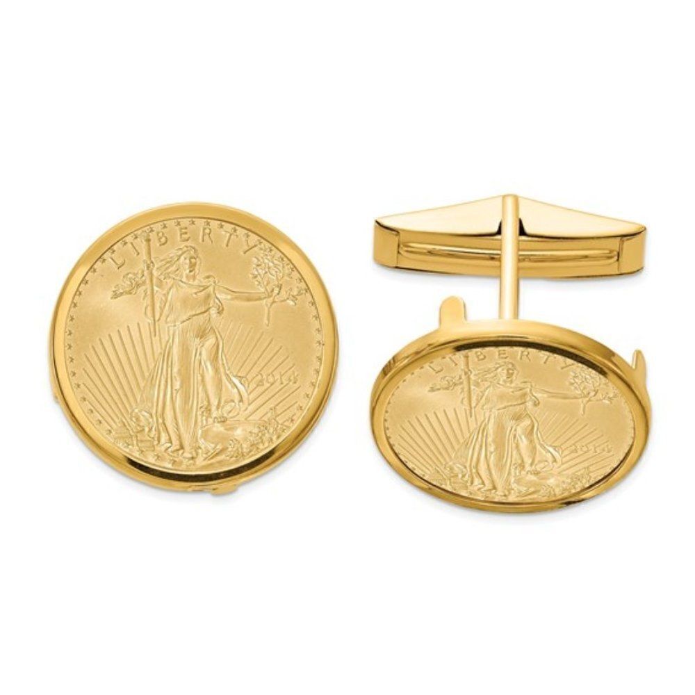 New 14k Bezel Cufflinks with 22k 1/10oz Mounted American Eagle Coins